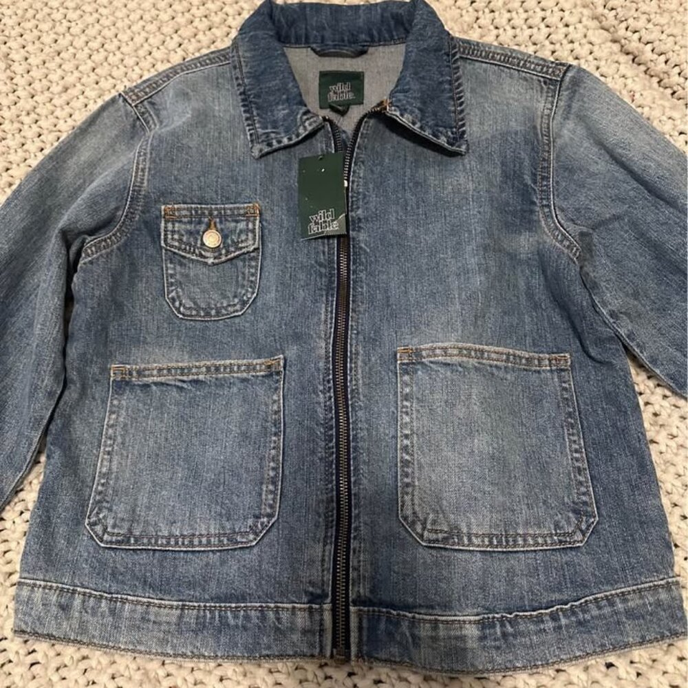 Wild Fable Acid Washed Full-Zip Denim Jacket & 2 large open patch pockets NEW